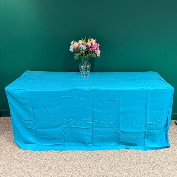 Fitted Cloth Tablecloth 6 Ft Floor Length Caribbean Blue Durable Reusable NEW - Picture 12 of 12